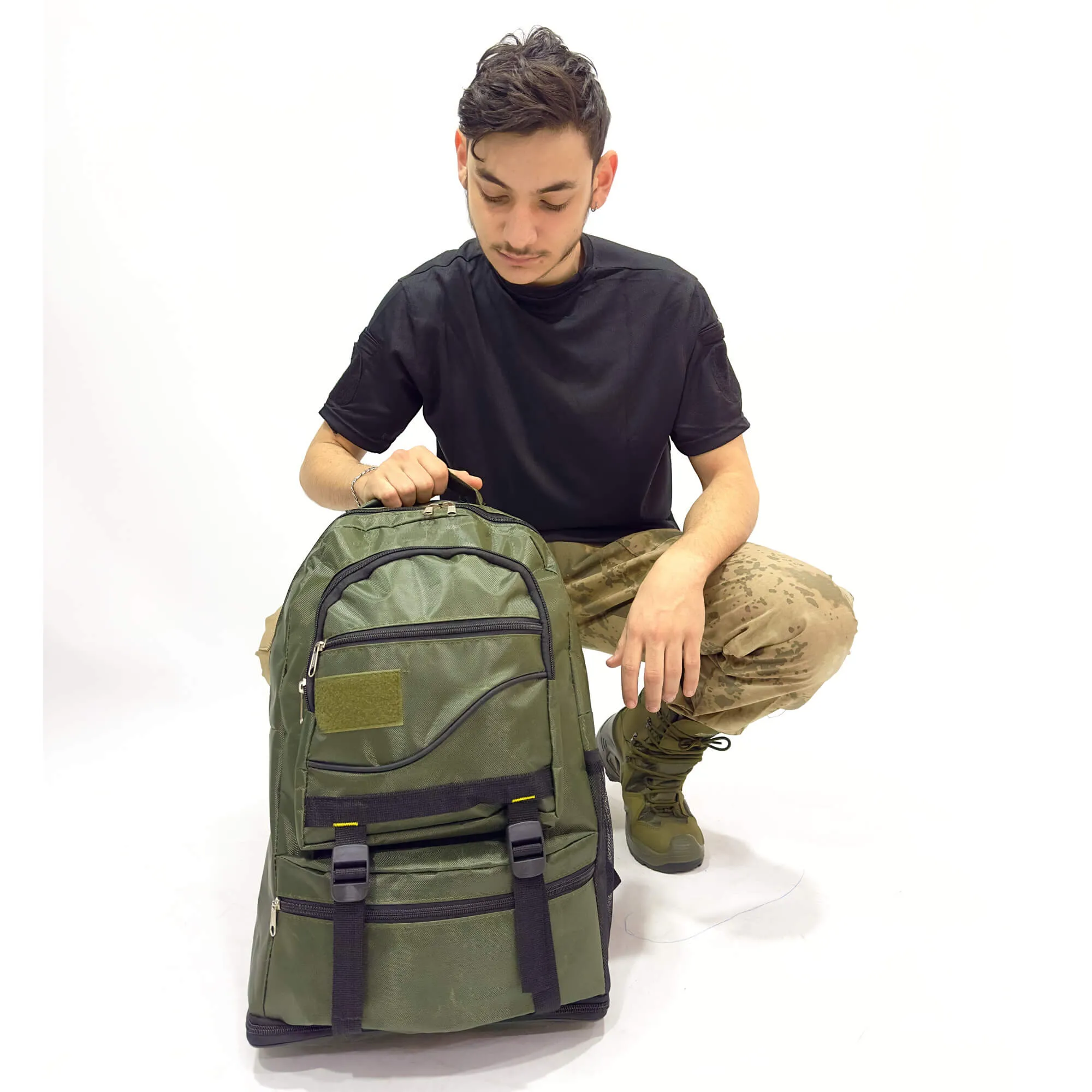 Khaki Volume Expandable Mountaineer Camper Backpack - 55 10 Liter Bag