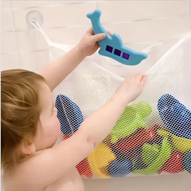 Kids Bath Toy Organizer QuickDry Mesh with Suction Hooks