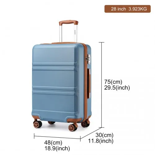 Kono ABS Sculpted Horizontal Design 3 Piece Suitcase Set - Grayish Blue and Brown