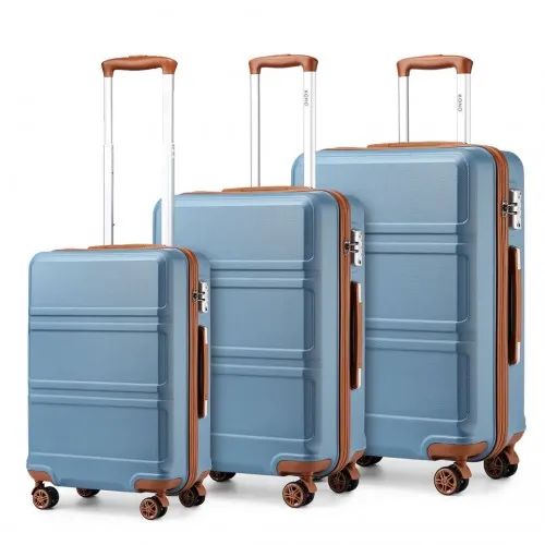 Kono ABS Sculpted Horizontal Design 3 Piece Suitcase Set - Grayish Blue and Brown