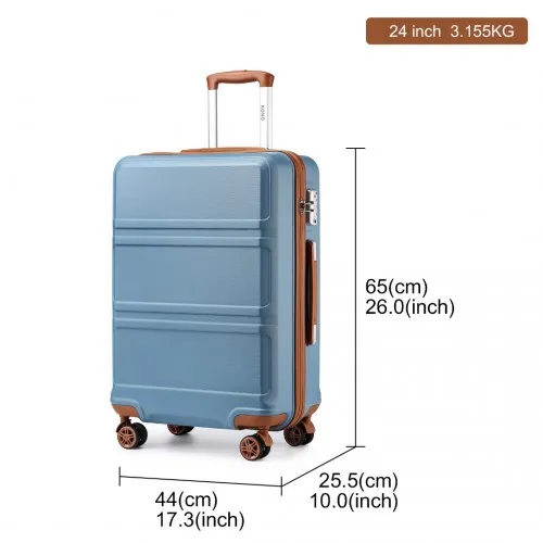 Kono ABS Sculpted Horizontal Design 3 Piece Suitcase Set - Grayish Blue and Brown