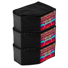 Kuber Industries Blouse Cover | Clothes Storage Bag | Zipper Wardrobe Organizers | Non-Woven Clothes Organiser | Side Transparent Blouse Organizer | Dot Border | Pack of 3 | Black