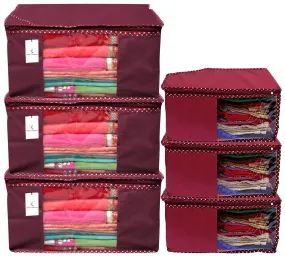 Kuber Industries Clothes Organizer For Wardrobe (Pack of 6) - Storage Organizer For Saree | Shirts | Salwar Kameez | Lehenga | Clothes - Dress Organizer For Wardrobe - Saree Covers With Zip (Maroon)