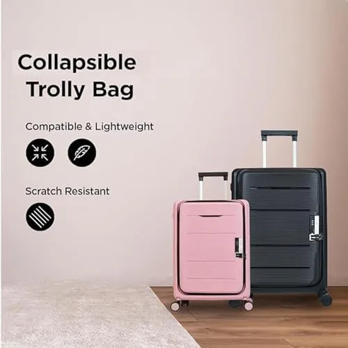 Kuber Industries Luggage Bag | Trolley Bags for Travel | Collapsible Luggage Bag | Travelling Bag | Trolley Bags for Suitcase | Lightweight Luggage Bag | 20 Inch | Pack of 4 | Rose Pink