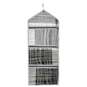 Kuber Industries Paper Holder | Foldable Hanging Organizer | PVC Lining Pattern Document Holder | 3 Pocket Wall Hanging Holder with Zipper | Gray & Black