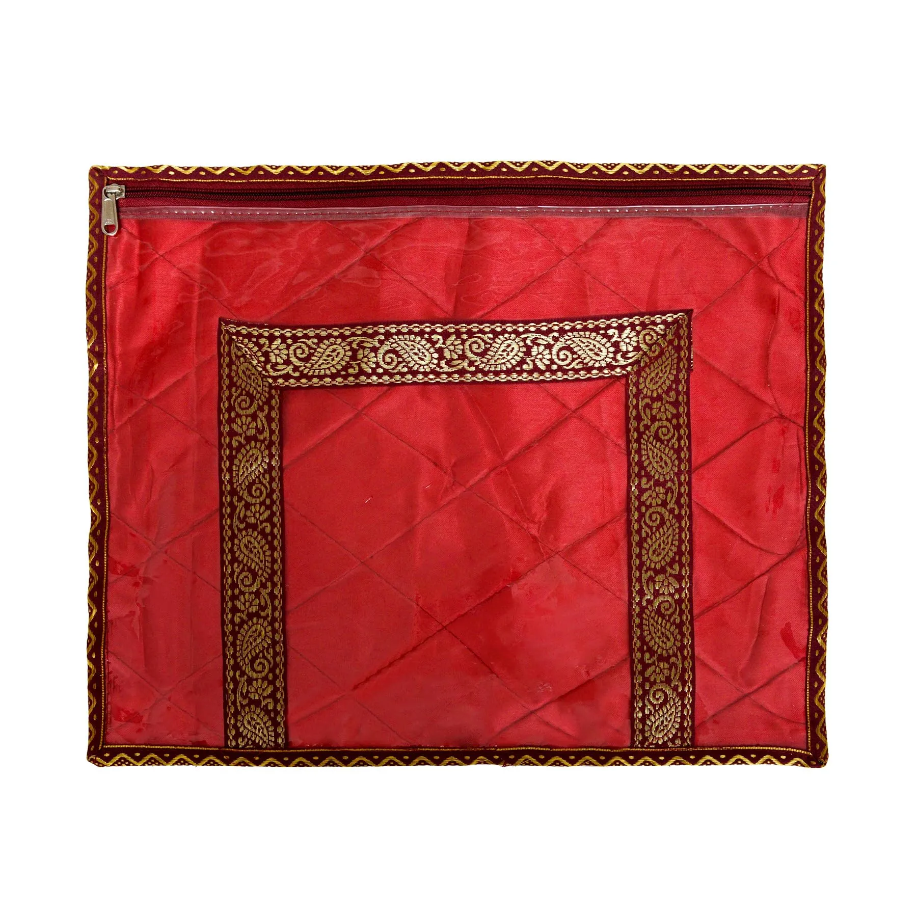 Kuber Industries Saree Cover | Zipper Closure Single Packing Saree Bag | Clothes Saree Stoarge Organizer | Wardrobe Organizer with Handle | Transparent View Packing Saree Cover | Pack of 12 | Brown