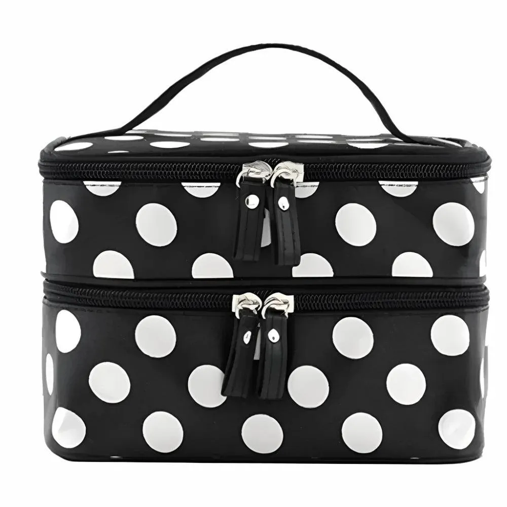 Large Capacity Travel Makeup & Toiletries Organizer - Double Layer Zipper Cosmetic Bag