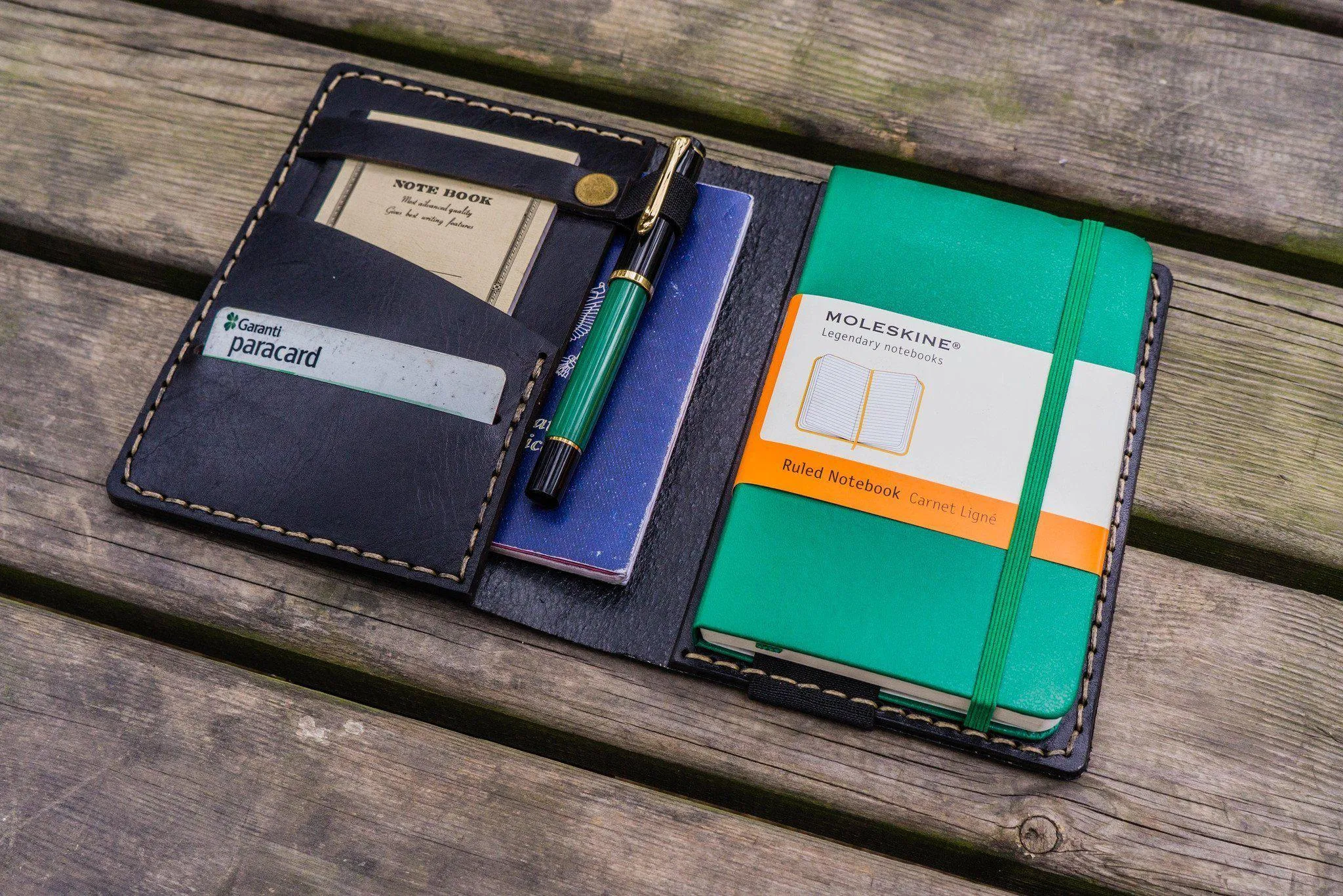 Leather Pocket Moleskine Journal Cover - Black