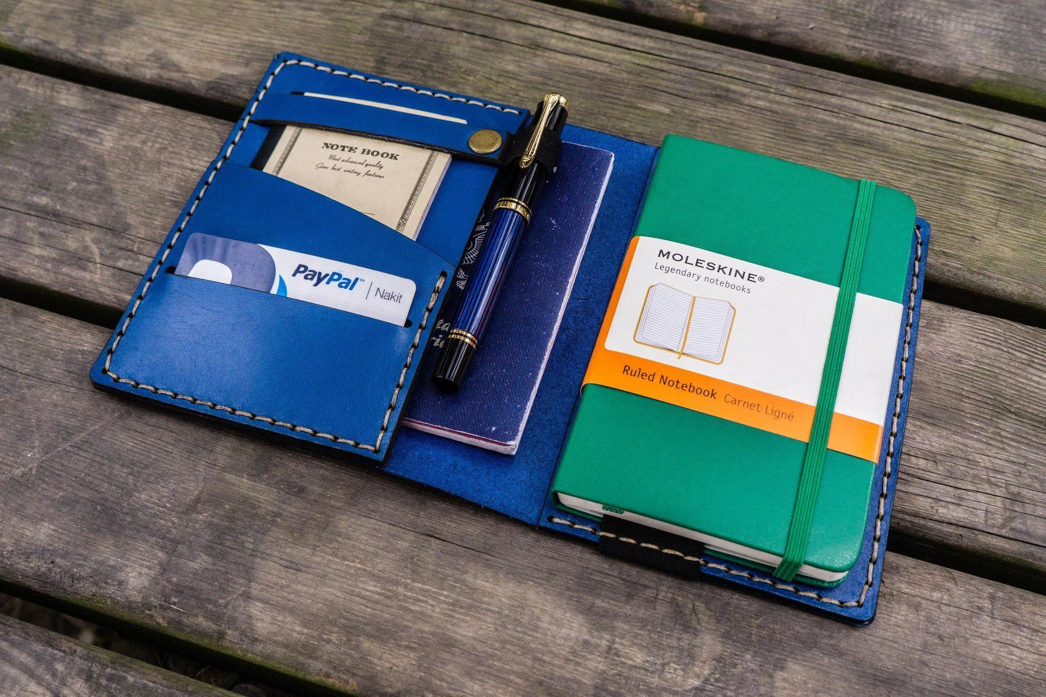 Leather Pocket Moleskine Journal Cover - Blue