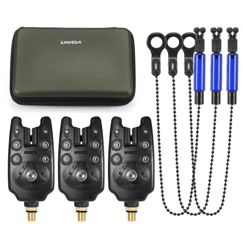 Lixada Fishing Bite Alarms Chain Alert Fishing Swinger Set Digital Fishing Alarm Kit Indicator Fishing Tackle with Zippered Box