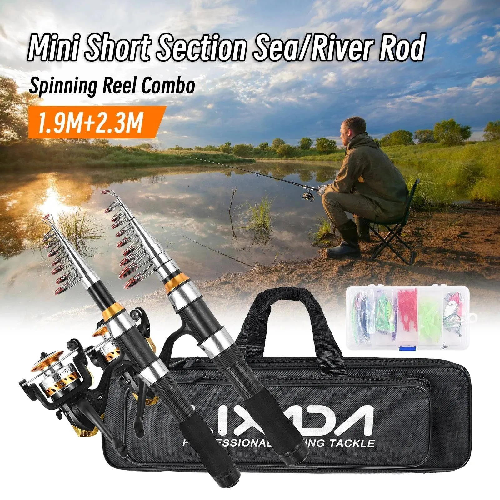 Lixada Fishing Rod Reel Combo Water Drop Set With 1.9m and 2.3m Fishing Rod Fishing Tackle with Hooks Soft Lures