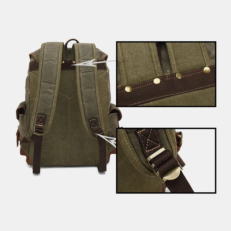 Men Vintage Canvas Leather Wear-resistant Anti-theft Waterproof Backpack Leisure Travel Bag