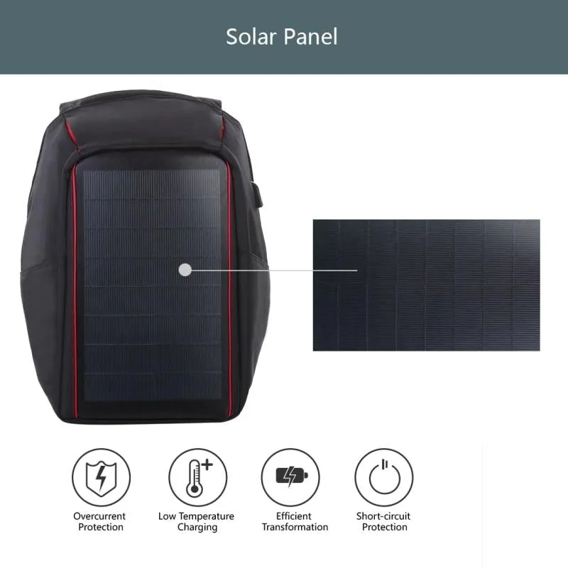 Men's 12W Solar Powered Anti-Theft Backpack with USB Charging