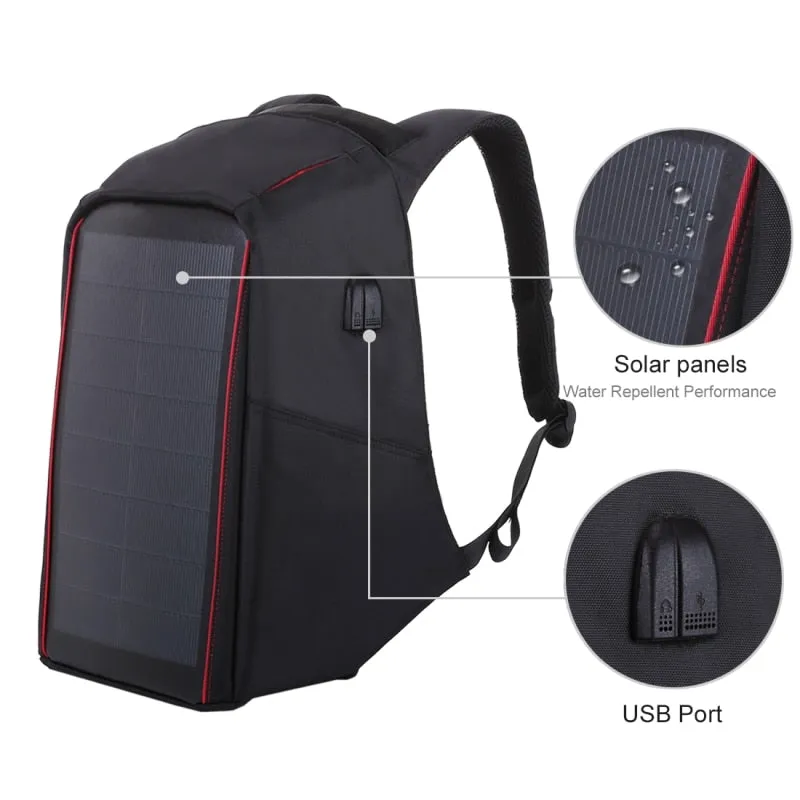 Men's 12W Solar Powered Anti-Theft Backpack with USB Charging