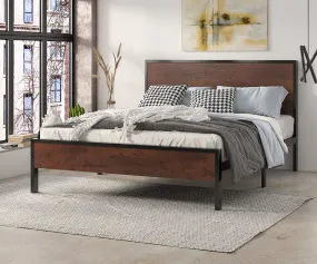 Metal Platform Bed Frame with Wood Headboard and Footboard