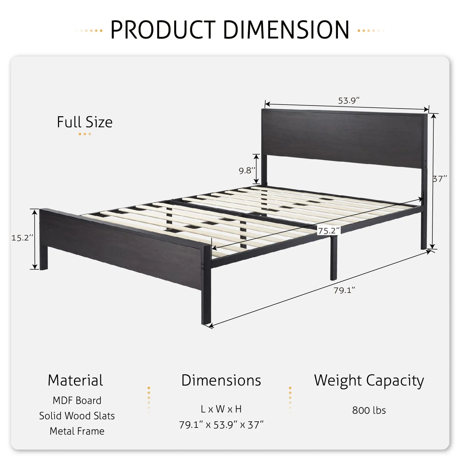 Metal Platform Bed Frame with Wood Headboard and Footboard