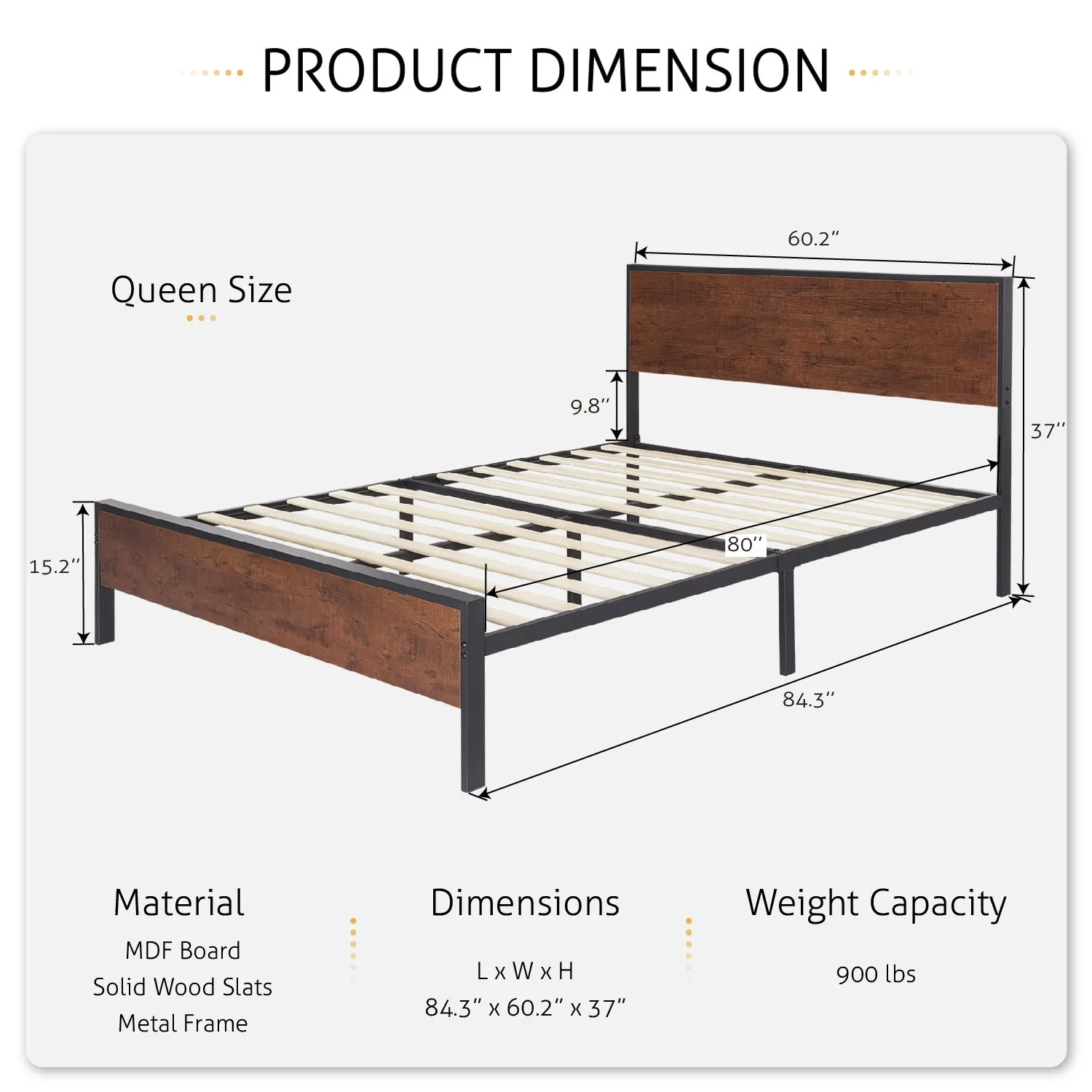 Metal Platform Bed Frame with Wood Headboard and Footboard