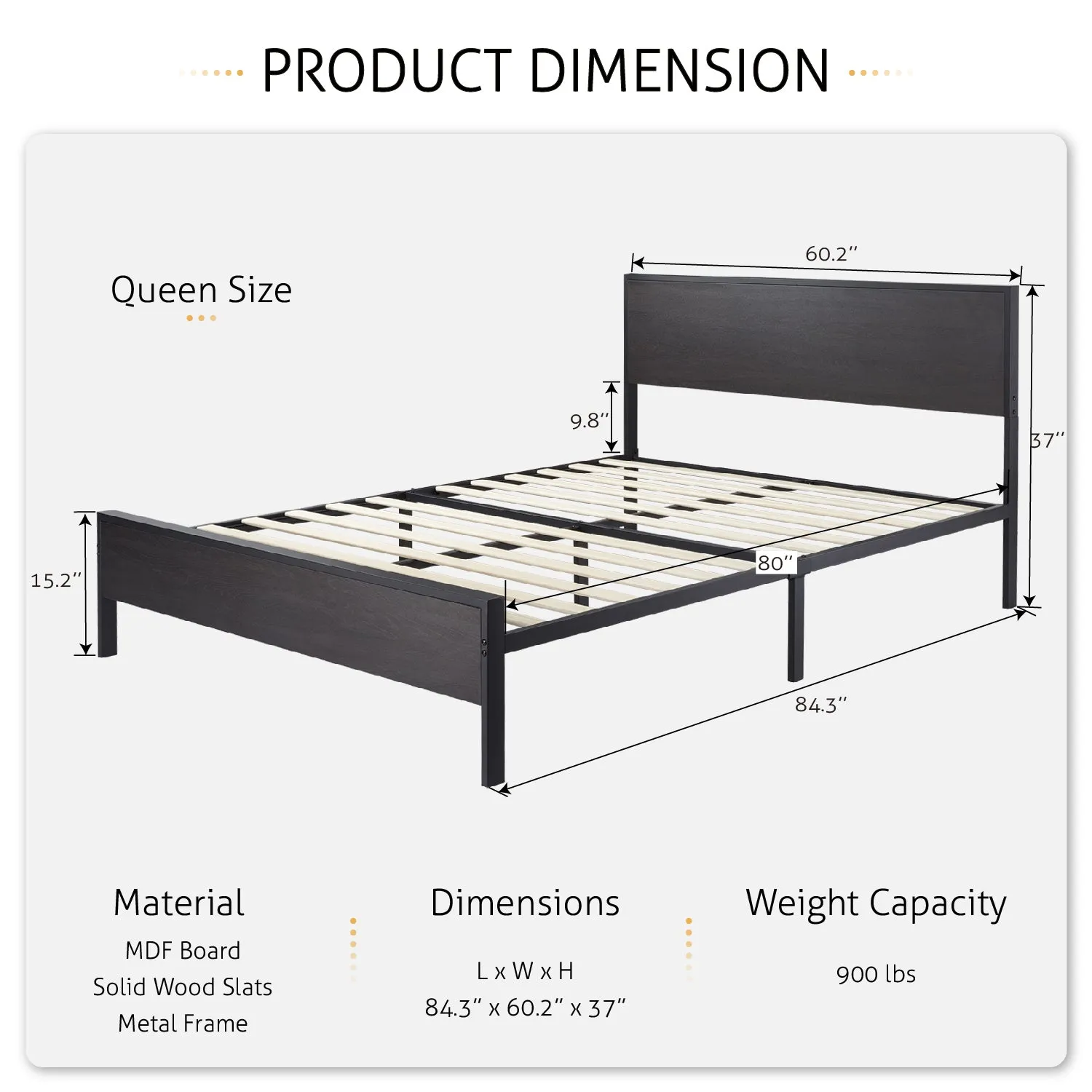 Metal Platform Bed Frame with Wood Headboard and Footboard