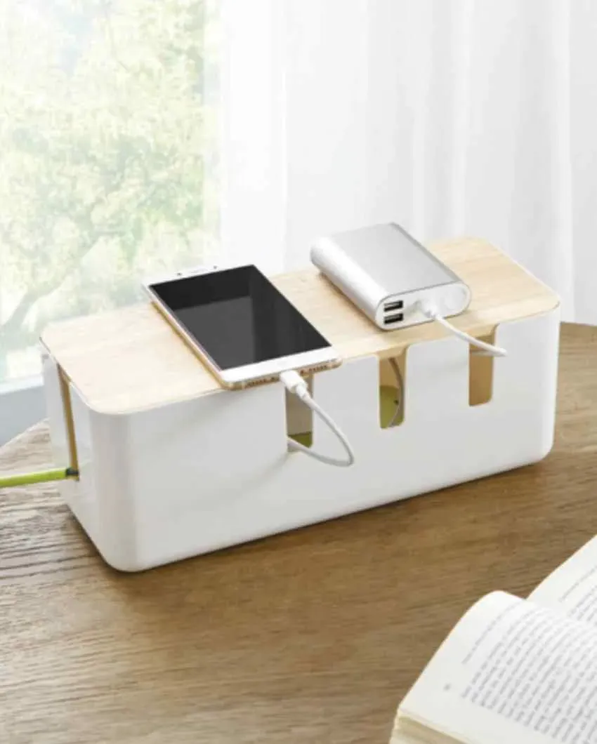 Modern Design White Plastic Desktop Cord Organizer | 12 x 5 x 4 inches