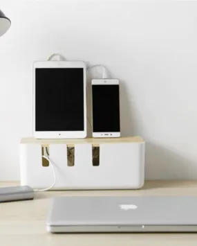 Modern Design White Plastic Desktop Cord Organizer | 12 x 5 x 4 inches