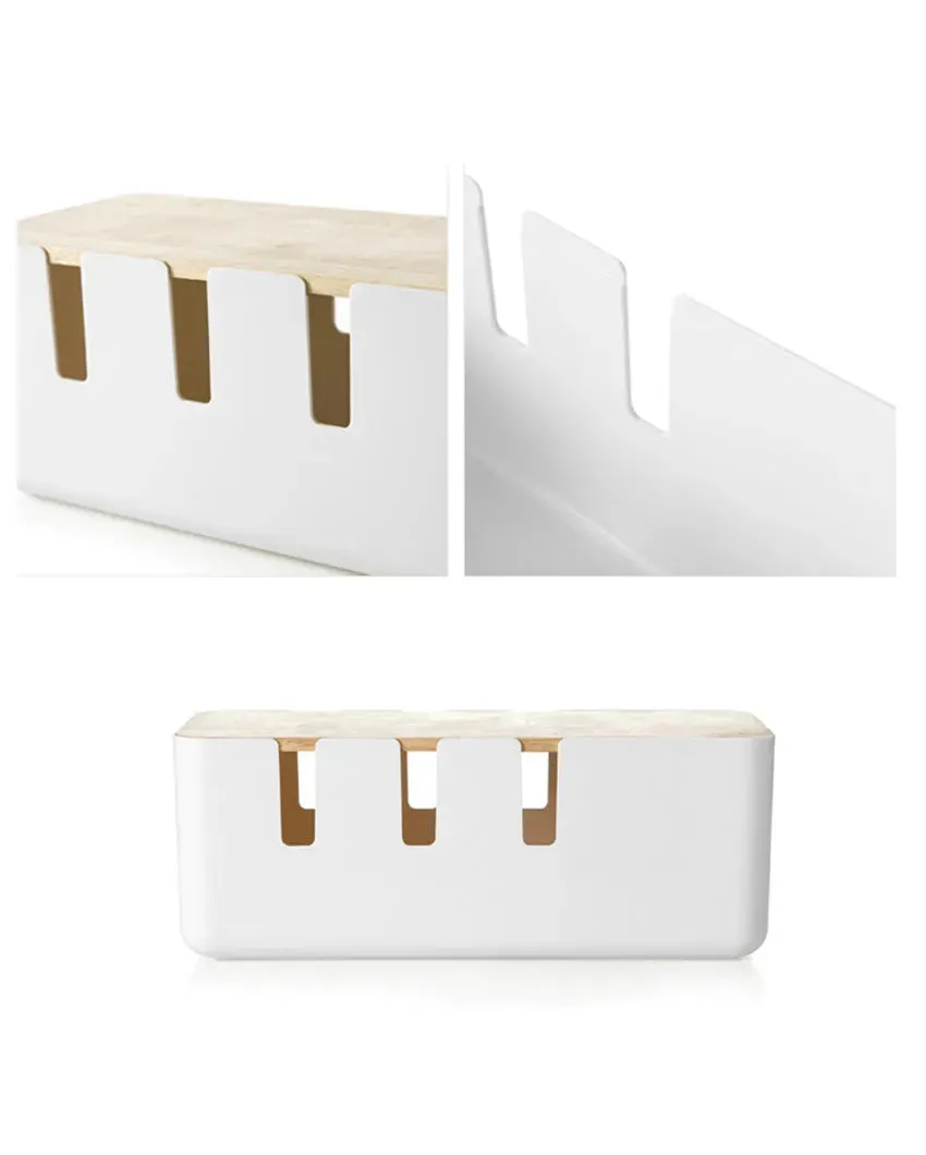 Modern Design White Plastic Desktop Cord Organizer | 12 x 5 x 4 inches