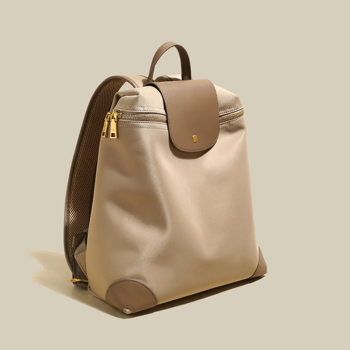 Multi-purpose Champagne Brown Leather Backpack