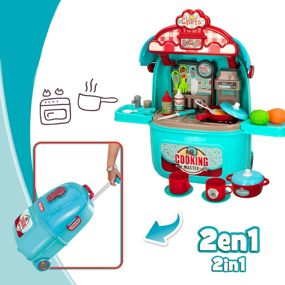 (Net) 2-in-1 Chef Pretend Play Kitchen Set with Backpack