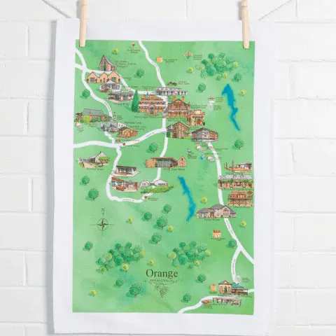 Orange Wine Region Map Tea Towel