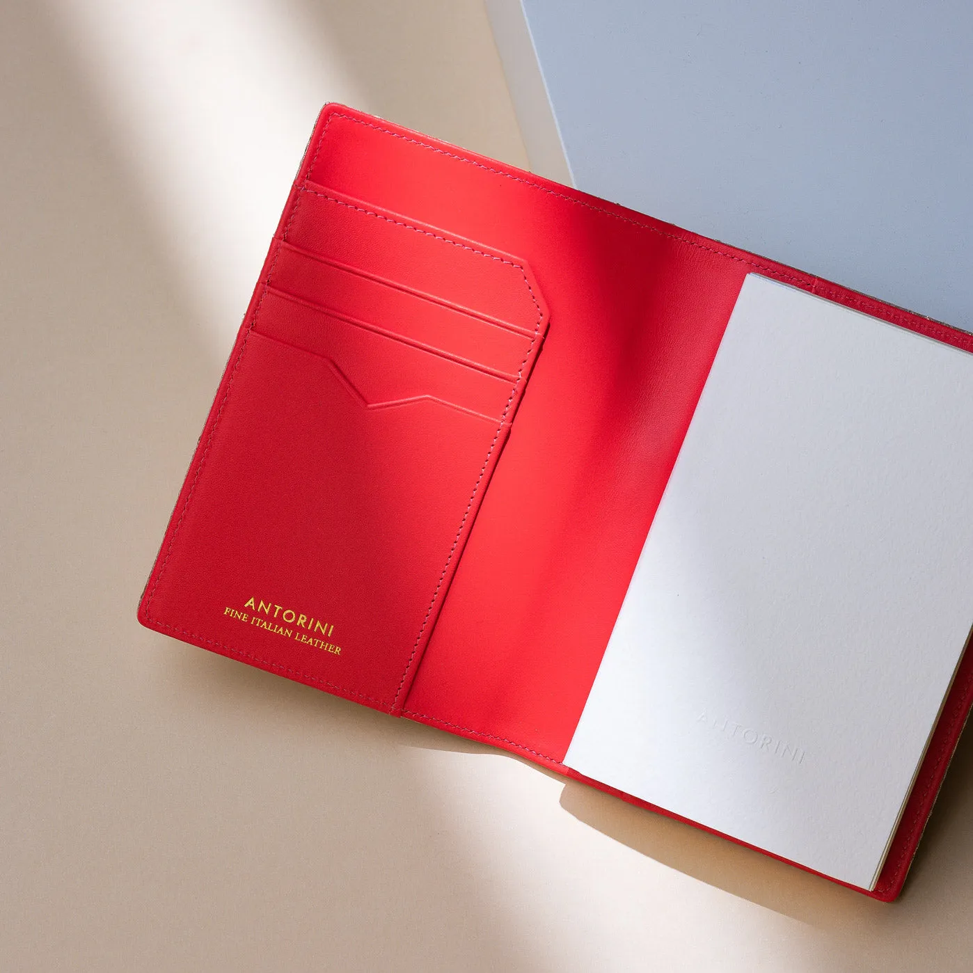 Passport Holder in Gold Saffiano and Red