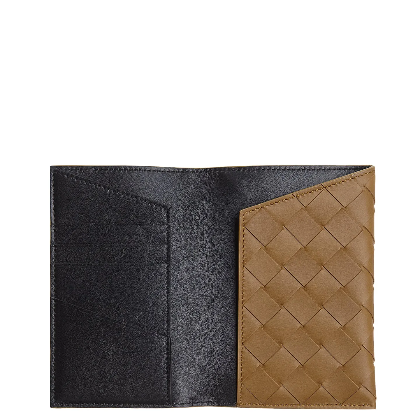 Passport Holder Intrecciato, Moutard/Black