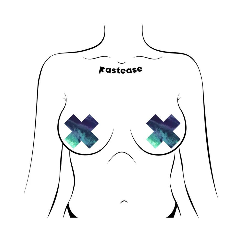 Pastease Plus X Liquid Black Opal Iridescent Cross Nipple Pasties