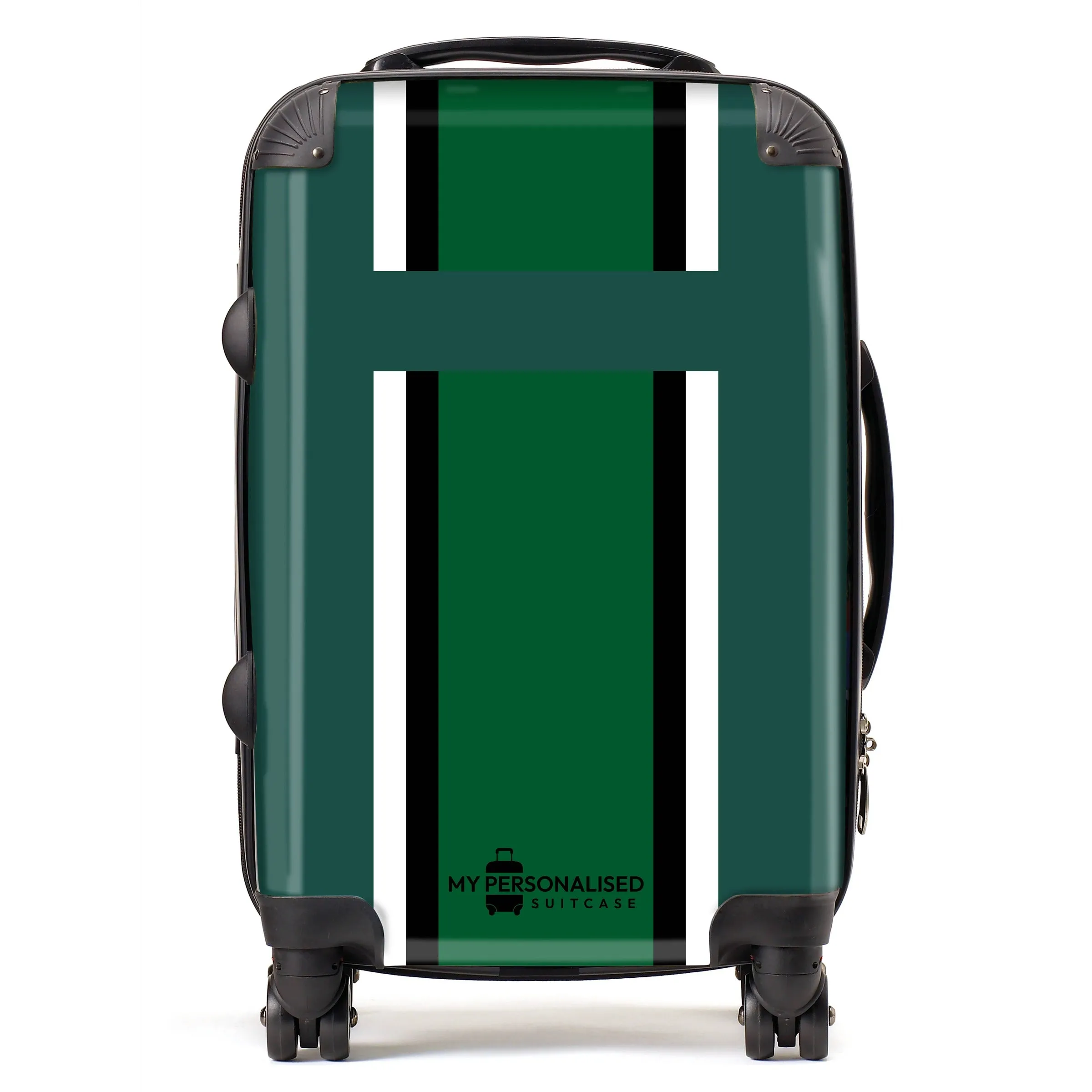 Personalised Dark Green Striped Suitcase