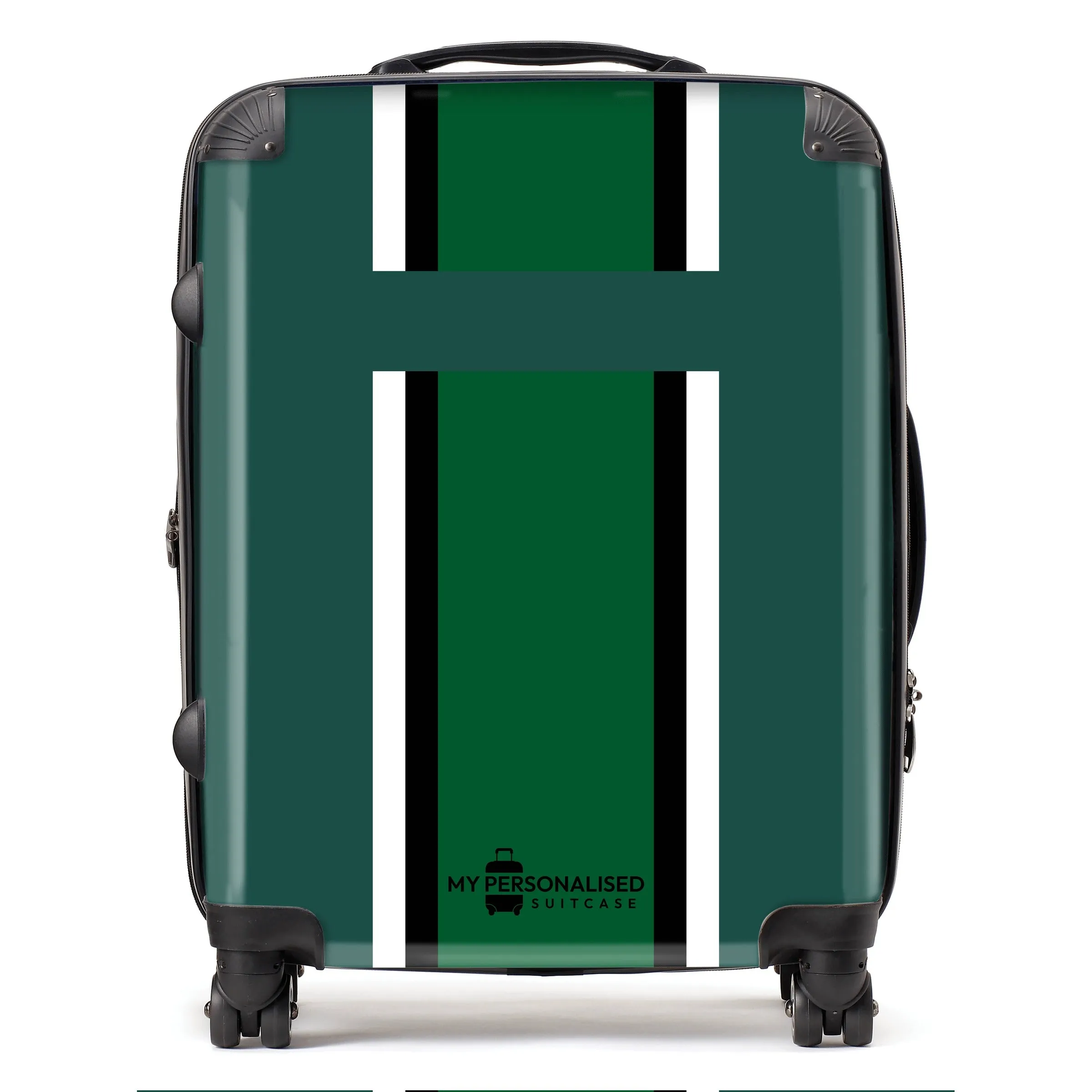 Personalised Dark Green Striped Suitcase