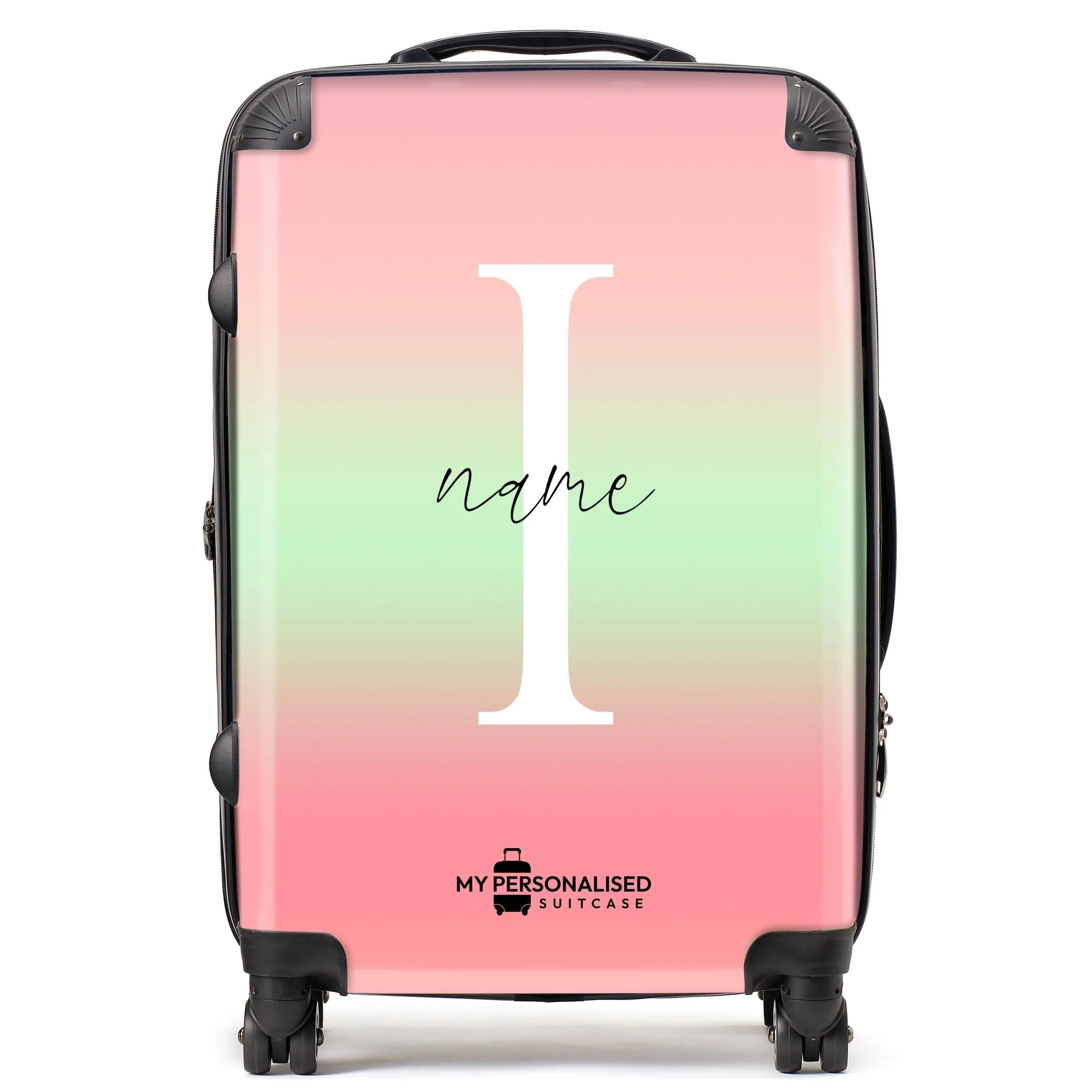 Personalised Pastel Pink and Green Ombre Gradient Suitcase