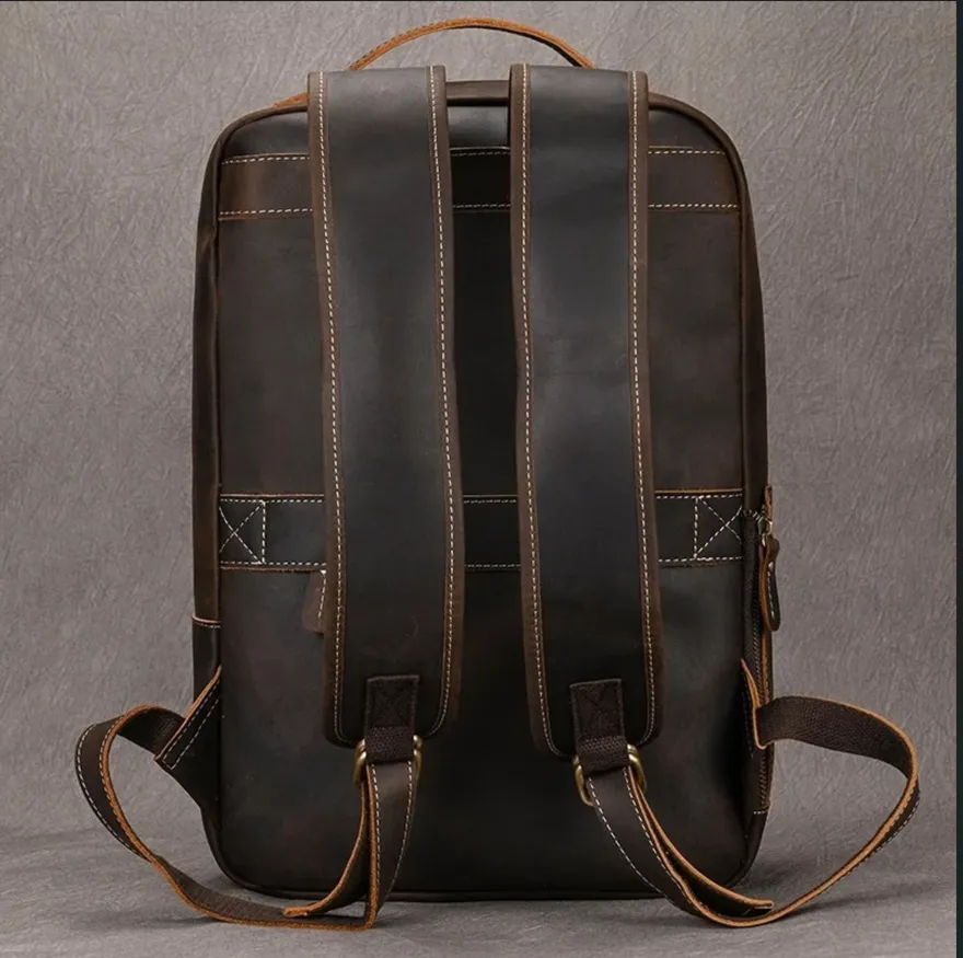 Personalized Leather Backpack 15.6‘’ Laptop Daypack Full Grain Leather School Backpack