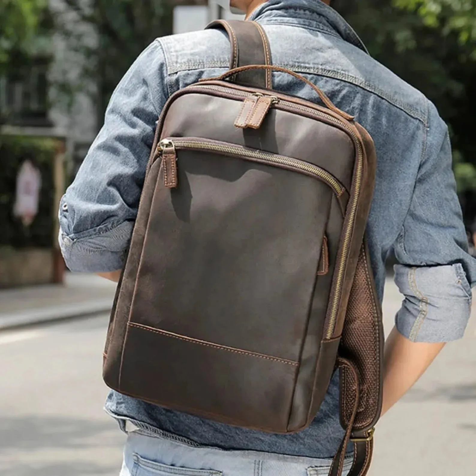 Personalized Leather Backpack 15.6‘’ Laptop Daypack Full Grain Leather School Backpack