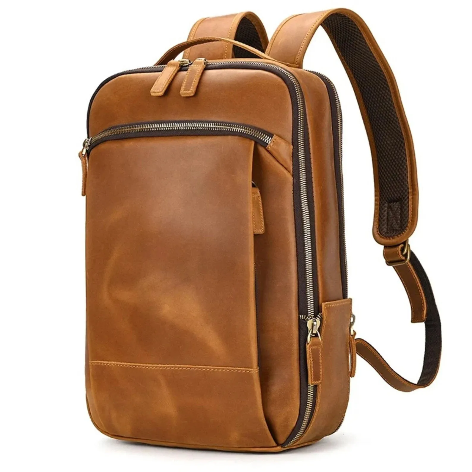 Personalized Leather Backpack 15.6‘’ Laptop Daypack Full Grain Leather School Backpack