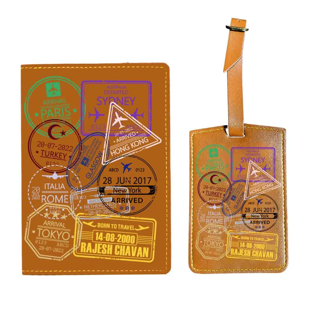 Personalized Passport Cover PU Leather Holder for Passports-Arrival Stamps