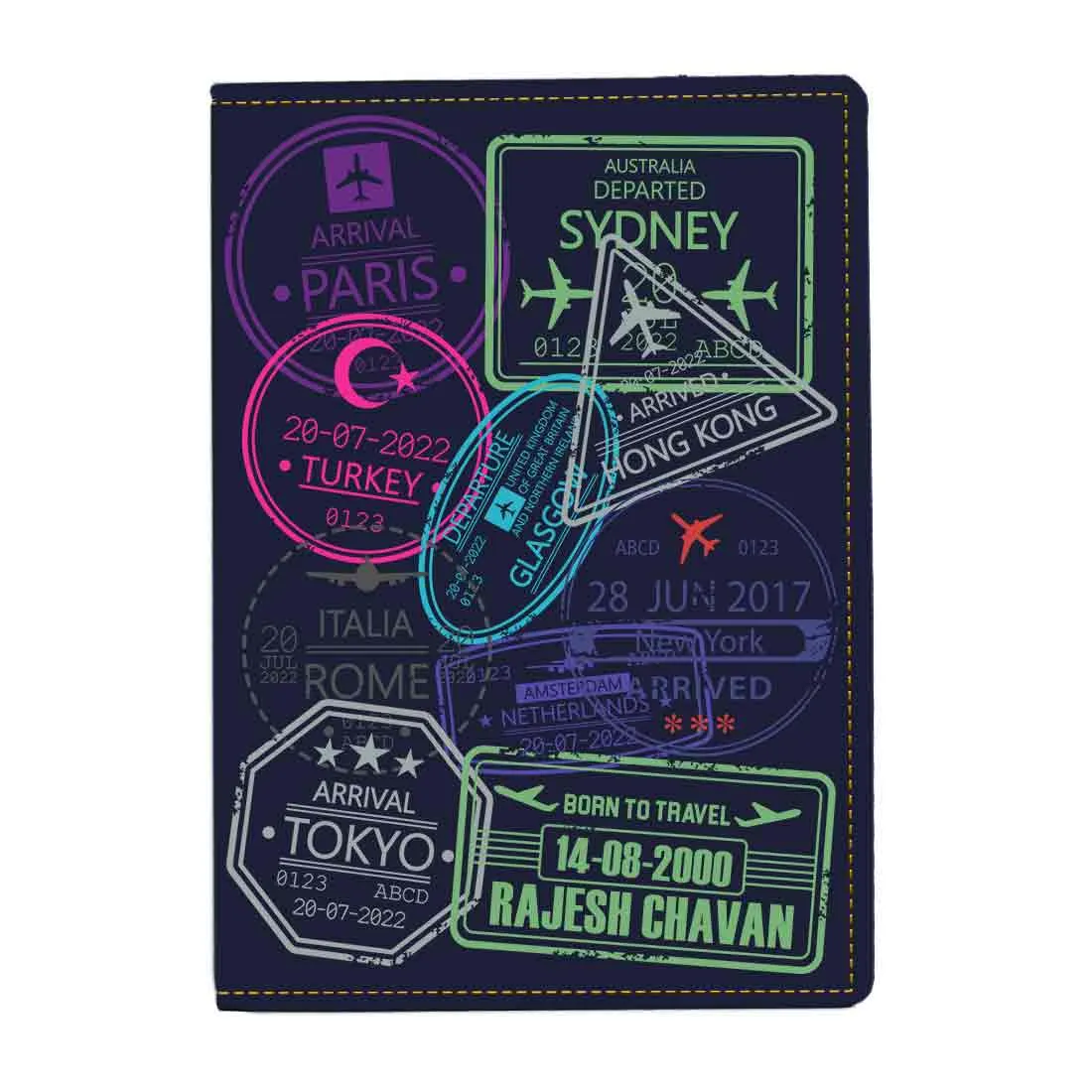 Personalized Passport Cover PU Leather Holder for Passports-Arrival Stamps