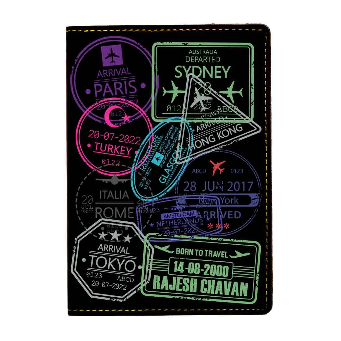 Personalized Passport Cover PU Leather Holder for Passports-Arrival Stamps