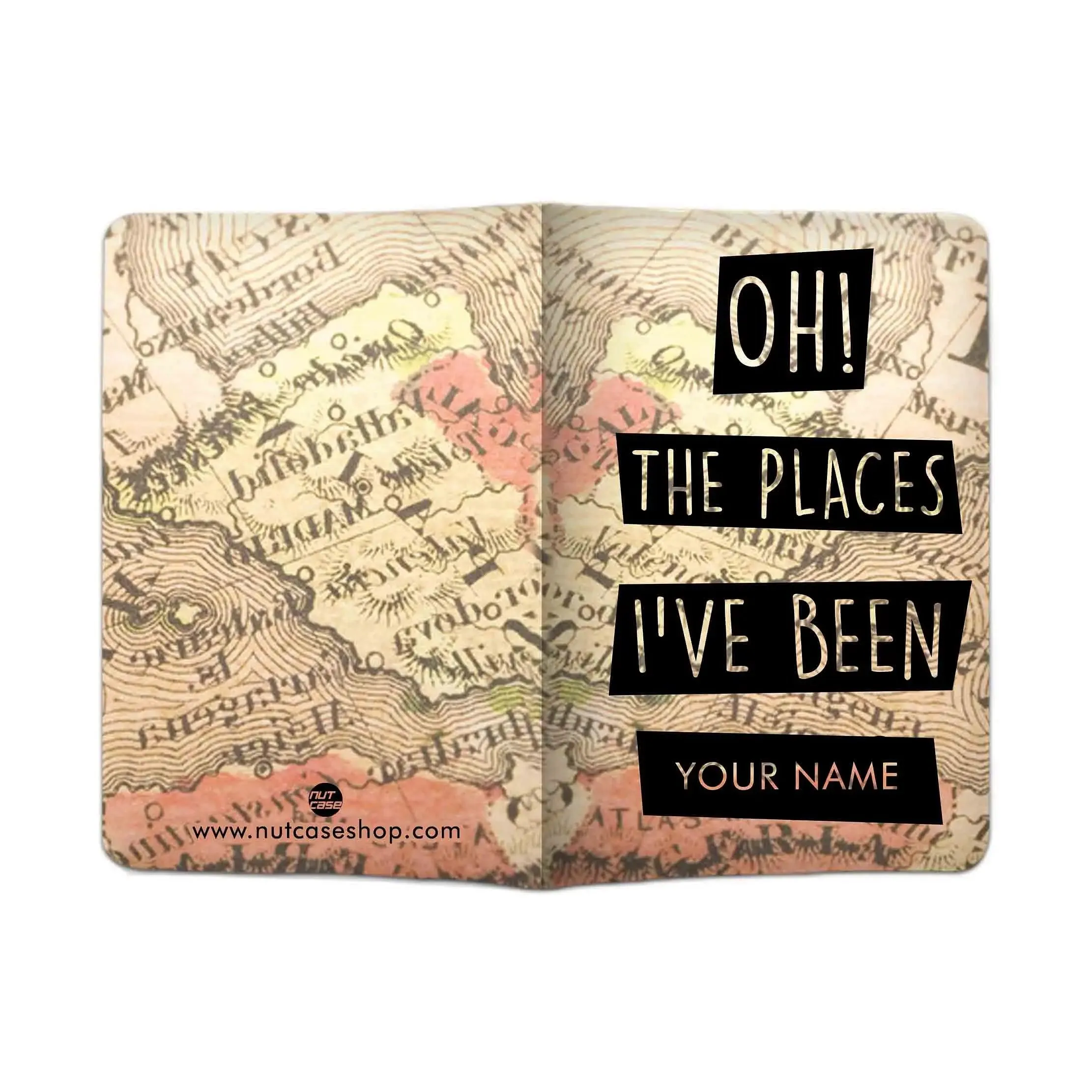 Personalized Passport Cover with Name -  OH THE PLACES I'VE BEEN - MAPS