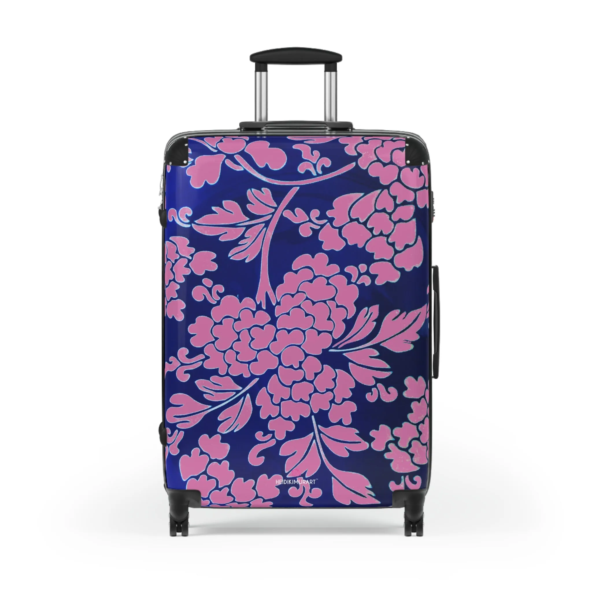 Pink Blue Floral Print Suitcase, Abstract Oriental Style Floral Print Designer Suitcases, Travel Bag Suitcases (Small, Medium, Large)