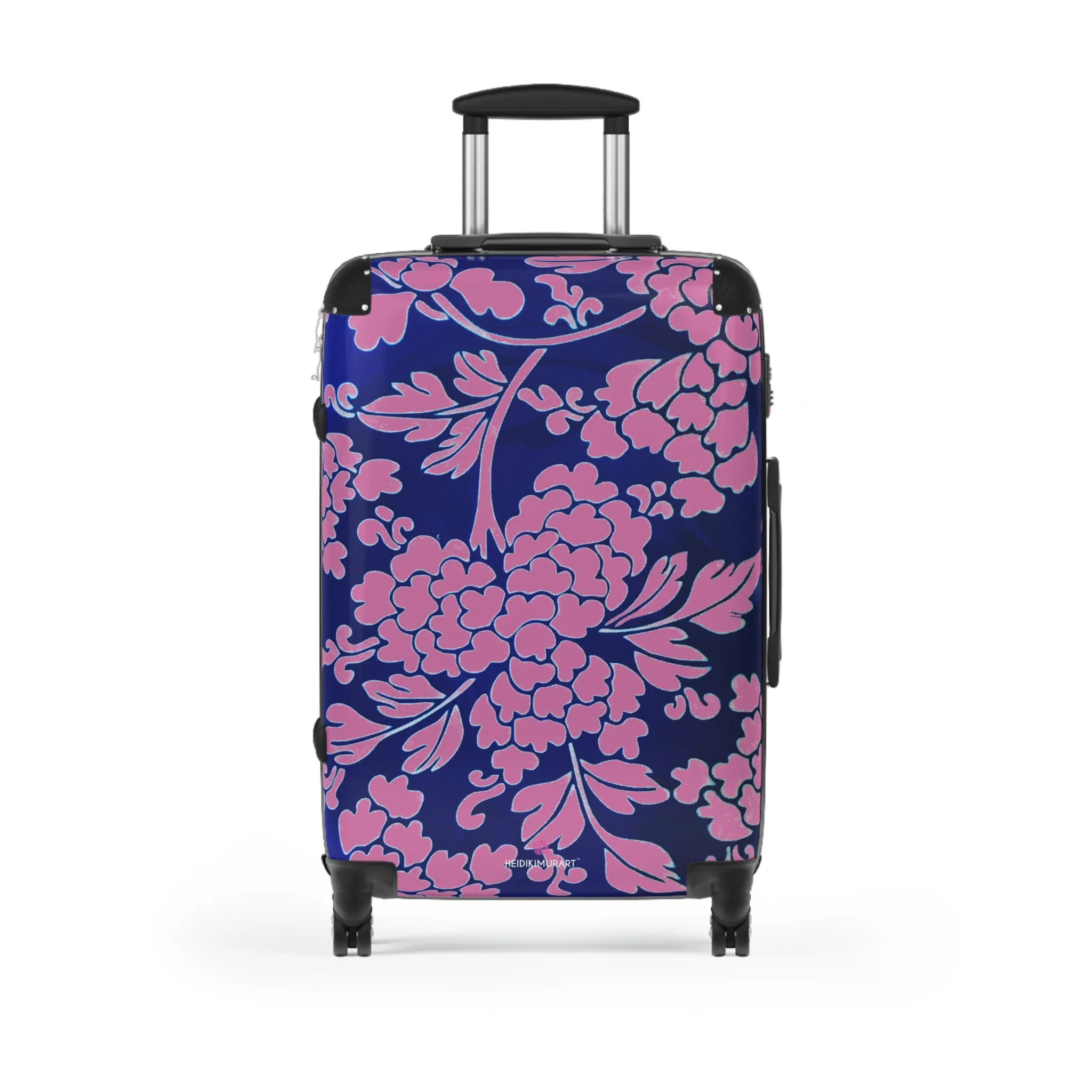 Pink Blue Floral Print Suitcase, Abstract Oriental Style Floral Print Designer Suitcases, Travel Bag Suitcases (Small, Medium, Large)