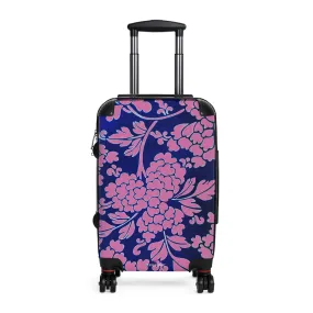 Pink Blue Floral Print Suitcase, Abstract Oriental Style Floral Print Designer Suitcases, Travel Bag Suitcases (Small, Medium, Large)