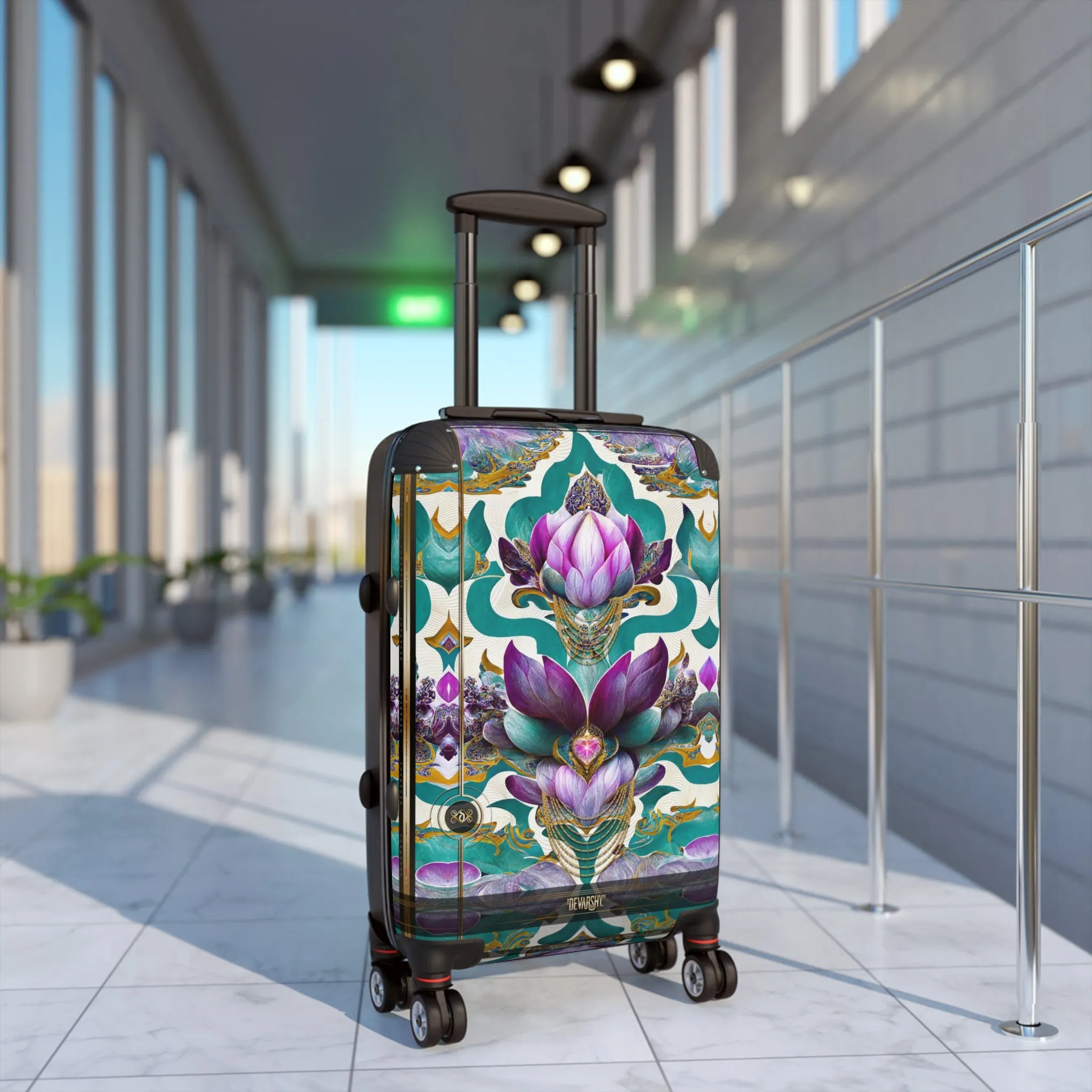 Pink Lotus Suitcase Carry-on Suitcase Floral Travel Luggage Turquoise Hard Shell Suitcase in 3 Sizes - D20159