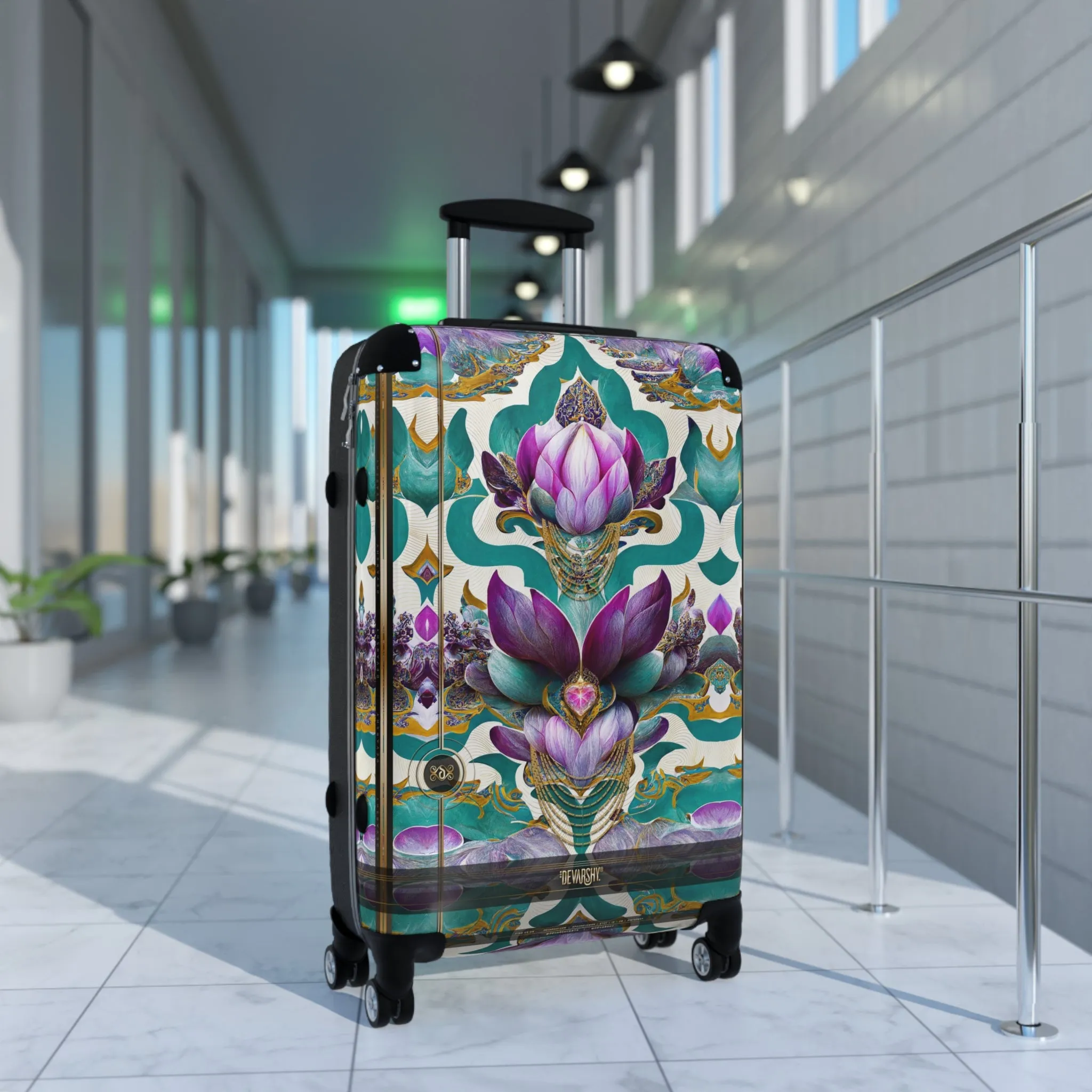 Pink Lotus Suitcase Carry-on Suitcase Floral Travel Luggage Turquoise Hard Shell Suitcase in 3 Sizes - D20159