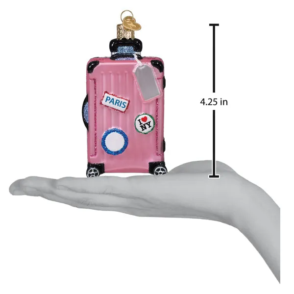 Pink Rolling Suitcase Ornament