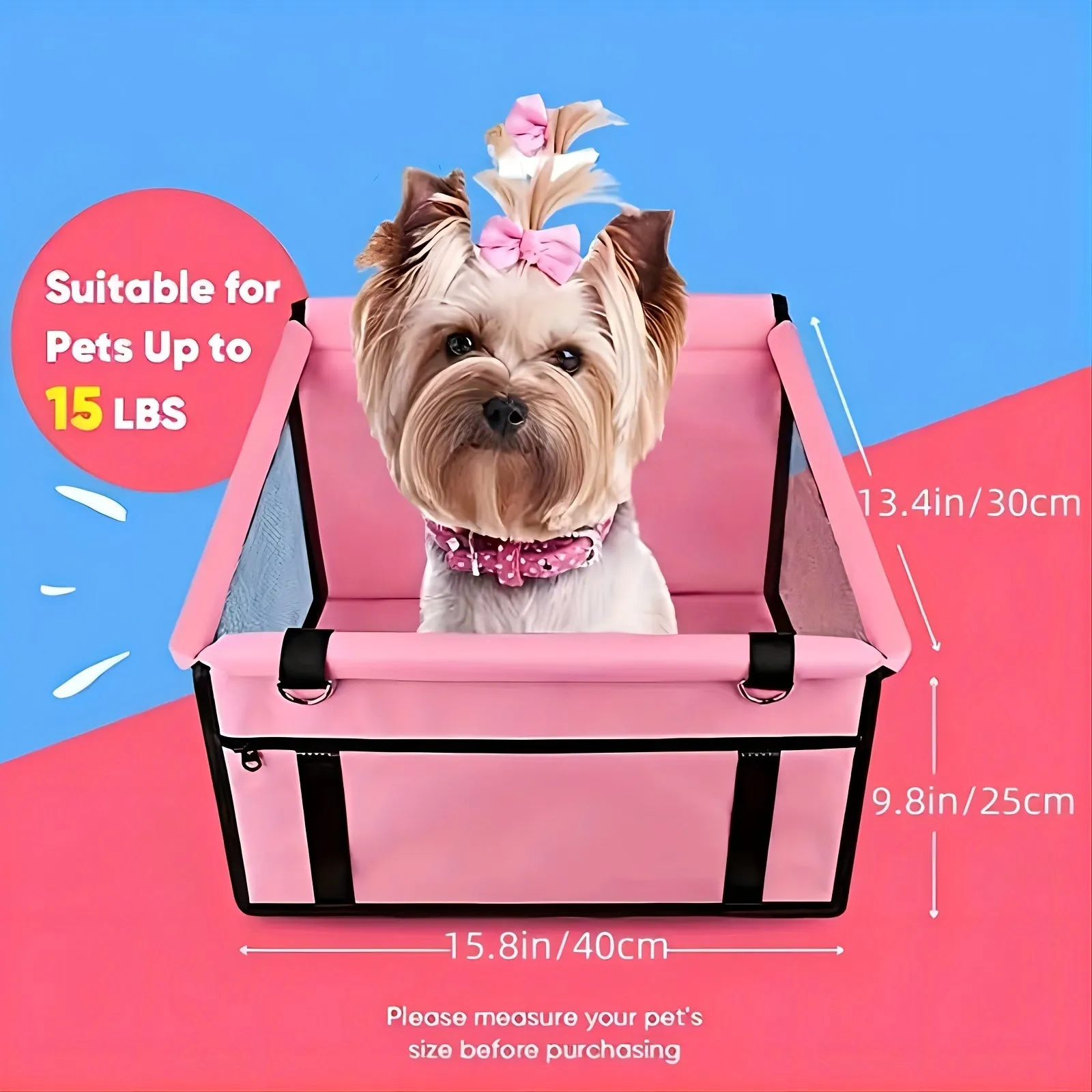 Portable Pet Car Booster Seat with Seat Belt and Leash