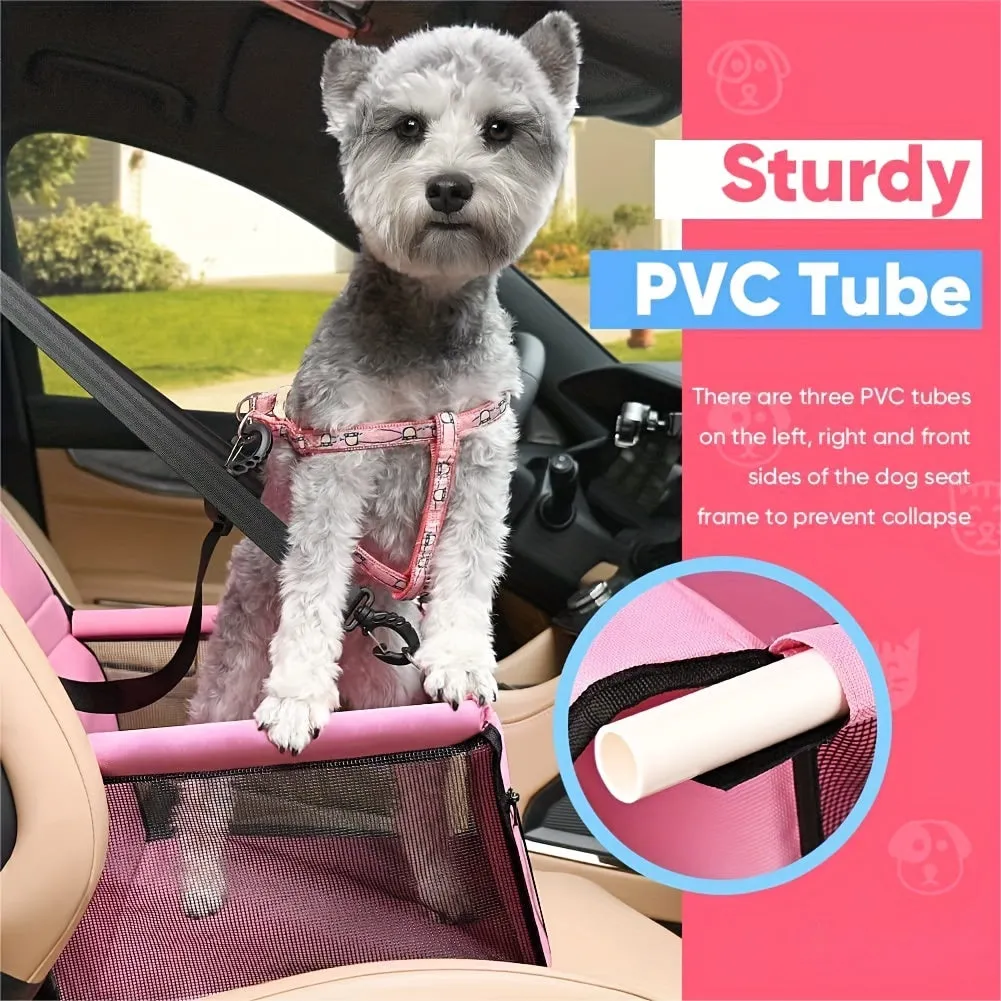 Portable Pet Car Booster Seat with Seat Belt and Leash