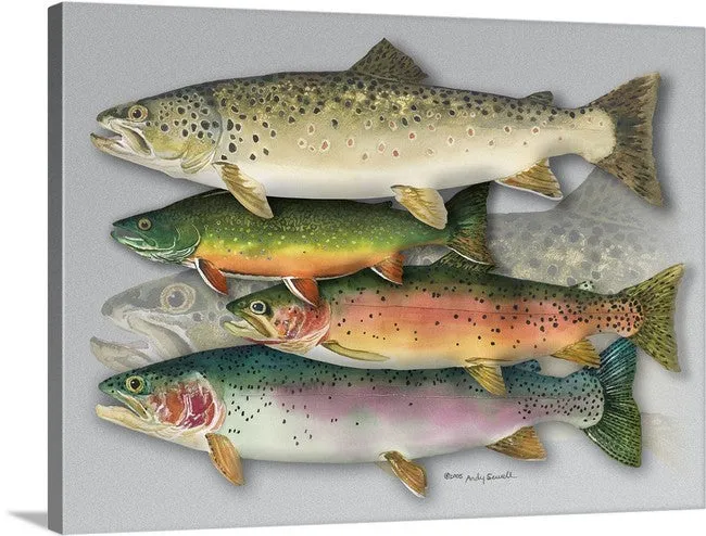 "School Colors" - Ltd. Ed. (400) paper/canvas Giclée art print of a watercolor of the grand slam of trout!